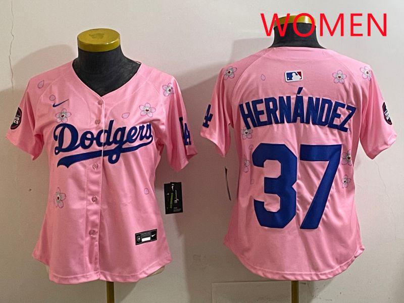 Women Los Angeles Dodgers #37 Hernandz Pink Sakura Edition 2025 Nike MLB Jersey style 31